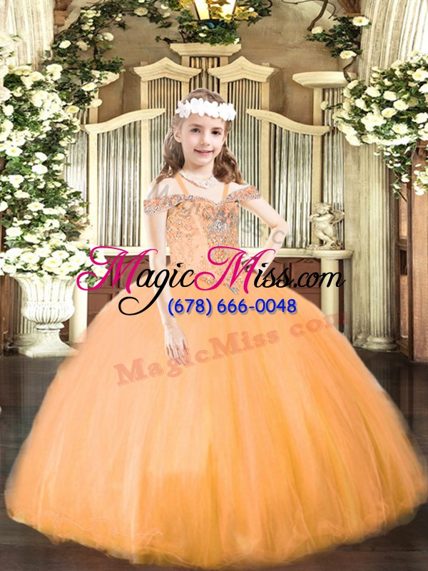 wholesale orange little girls pageant gowns party and quinceanera with beading off the shoulder sleeveless lace up