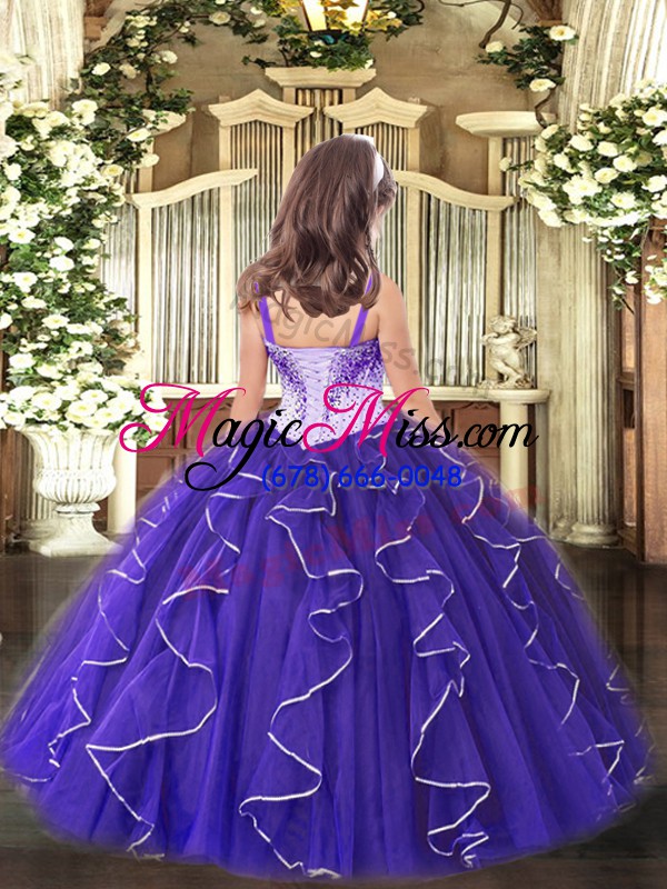 wholesale perfect floor length lace up little girl pageant dress fuchsia for sweet 16 and quinceanera with embroidery and ruffles