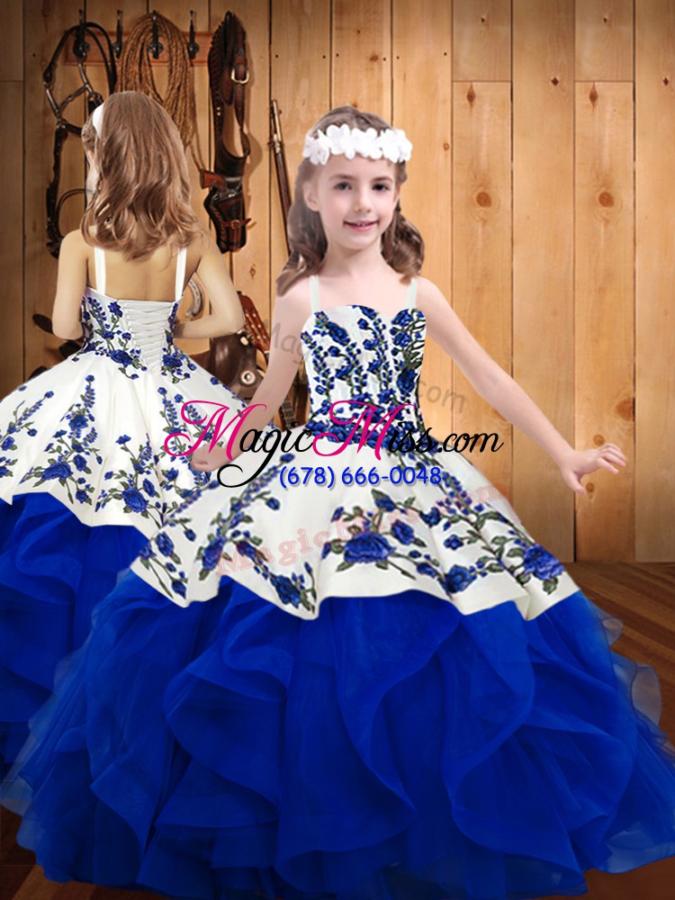 wholesale royal blue sweetheart neckline embroidery and ruffles vestidos de quinceanera sleeveless lace up