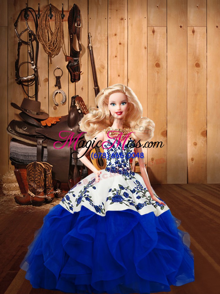 wholesale royal blue sweetheart neckline embroidery and ruffles vestidos de quinceanera sleeveless lace up