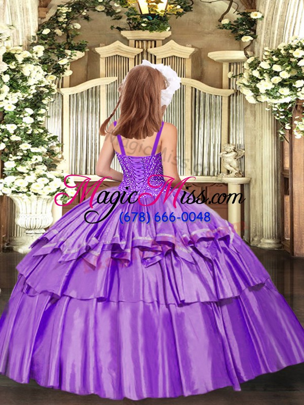 wholesale custom design straps sleeveless taffeta little girls pageant dress beading and ruffled layers lace up