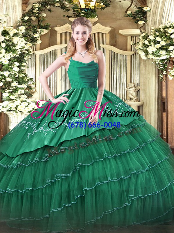 wholesale inexpensive green zipper 15 quinceanera dress embroidery and ruffled layers sleeveless floor length