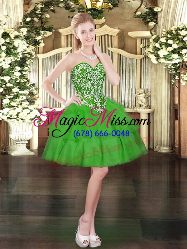 wholesale trendy green vestidos de quinceanera military ball and sweet 16 and quinceanera with beading and ruffled layers sweetheart sleeveless lace up