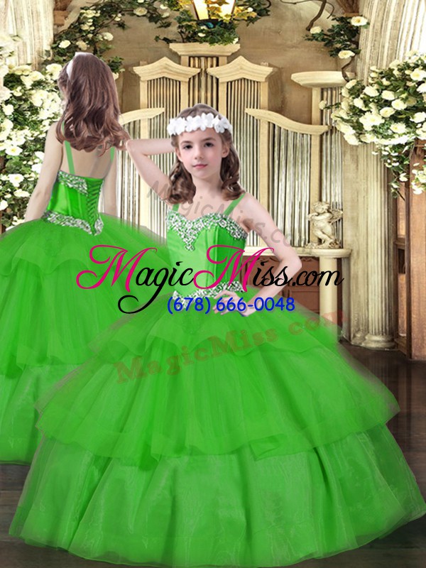 wholesale green organza lace up sweetheart sleeveless floor length vestidos de quinceanera beading and ruffled layers