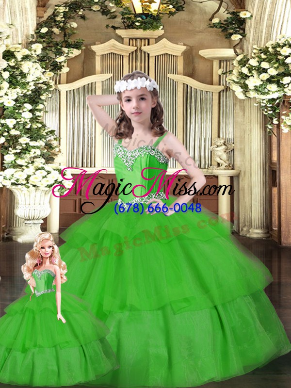 wholesale green organza lace up sweetheart sleeveless floor length vestidos de quinceanera beading and ruffled layers