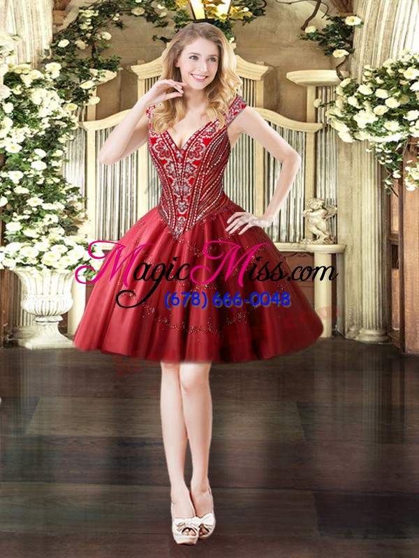 wholesale traditional floor length wine red quinceanera gown tulle sleeveless beading