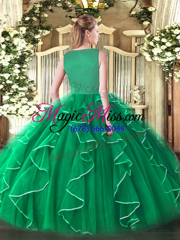 wholesale fitting fuchsia scoop neckline beading and ruffles quinceanera gowns sleeveless side zipper