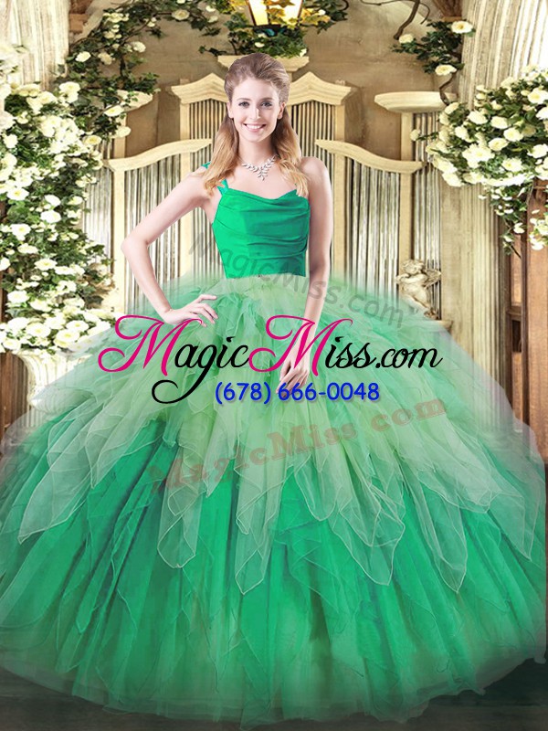 wholesale multi-color straps zipper ruffles 15 quinceanera dress sleeveless