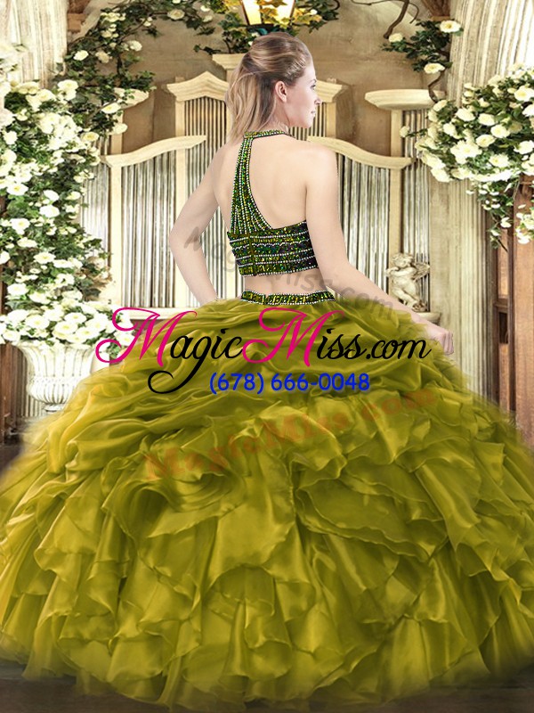 wholesale luxury floor length green quince ball gowns halter top sleeveless zipper