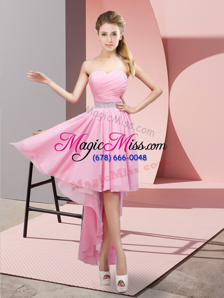 wholesale on sale pink a-line chiffon sweetheart sleeveless beading high low lace up dama dress