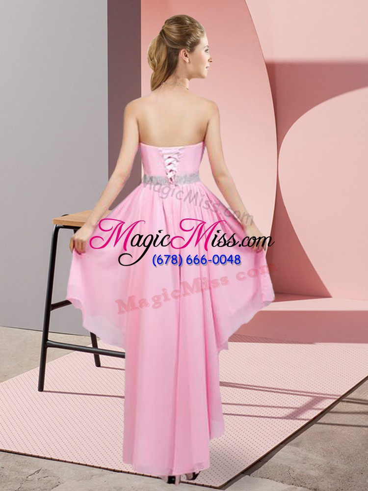 wholesale on sale pink a-line chiffon sweetheart sleeveless beading high low lace up dama dress