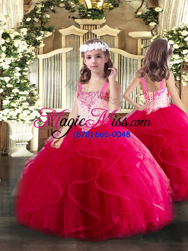 wholesale dramatic beading and ruffles sweet 16 dresses red lace up sleeveless floor length