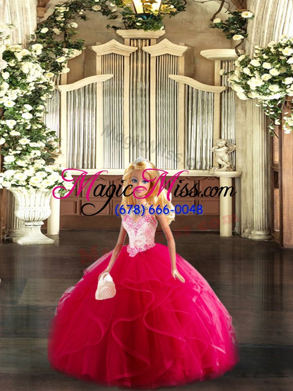 wholesale dramatic beading and ruffles sweet 16 dresses red lace up sleeveless floor length