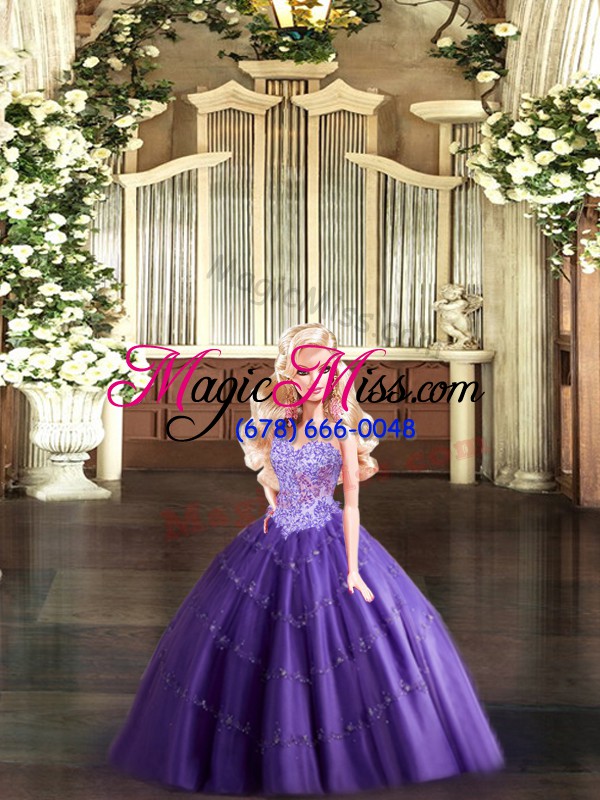 wholesale trendy purple ball gown prom dress military ball and sweet 16 and quinceanera with beading sweetheart sleeveless lace up