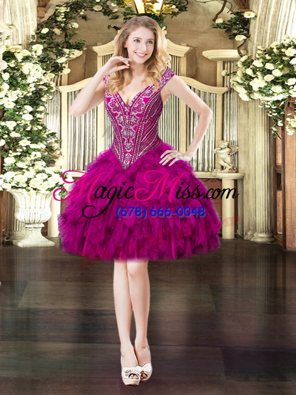 wholesale gorgeous beading and ruffles 15 quinceanera dress fuchsia lace up sleeveless floor length