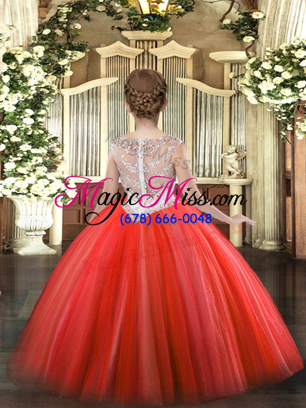 wholesale adorable scoop sleeveless little girl pageant dress floor length beading orange tulle