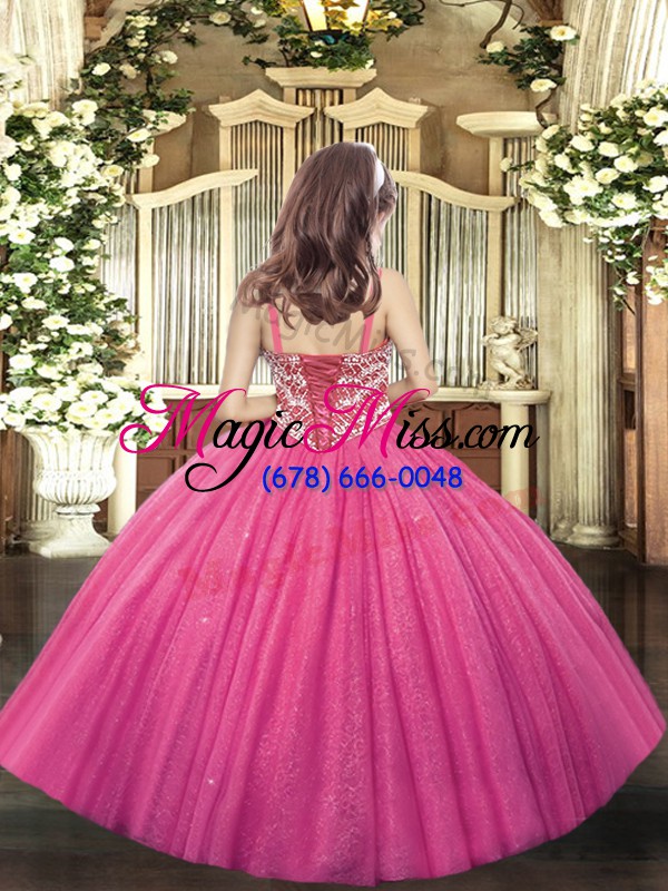 wholesale new style ball gowns little girl pageant gowns hot pink straps tulle sleeveless floor length lace up