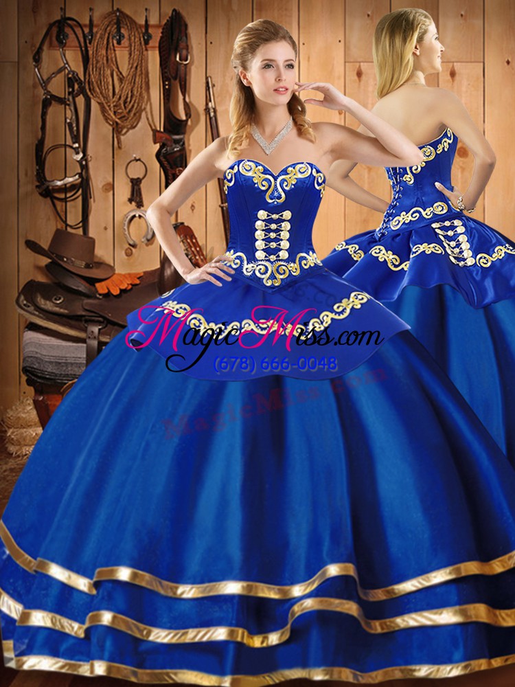 wholesale floor length three pieces sleeveless blue quince ball gowns lace up