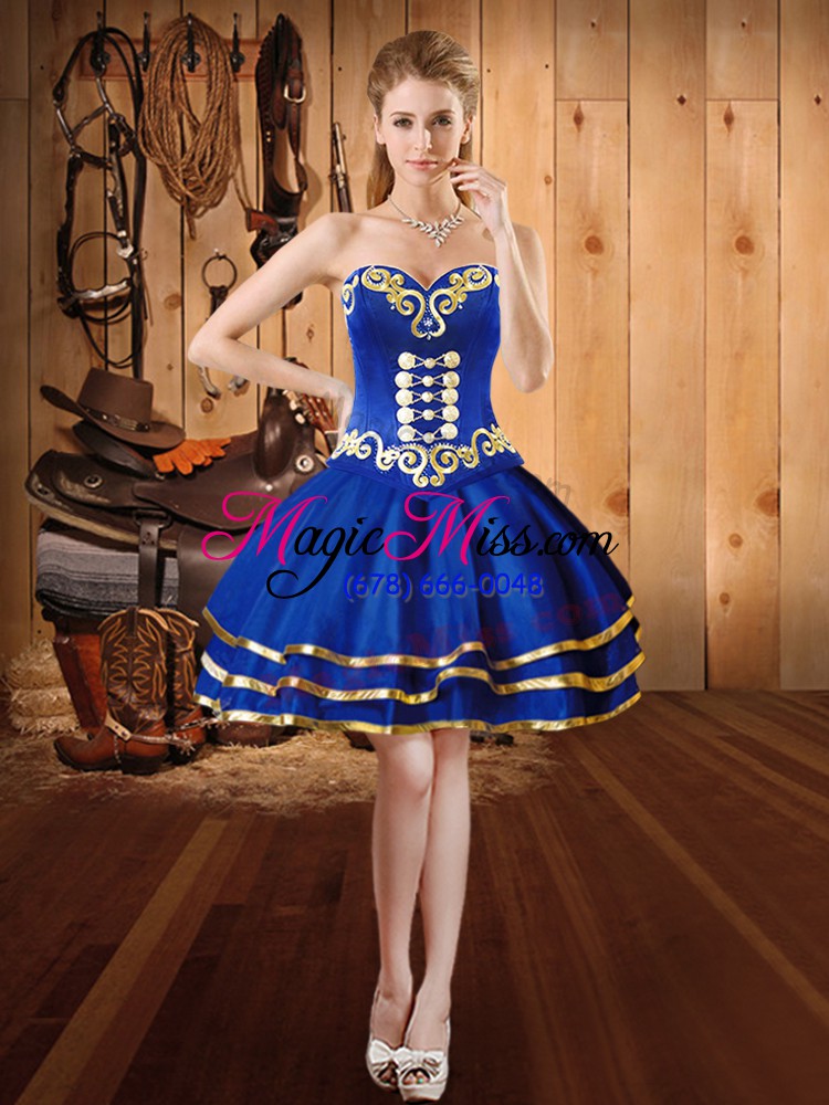 wholesale floor length three pieces sleeveless blue quince ball gowns lace up