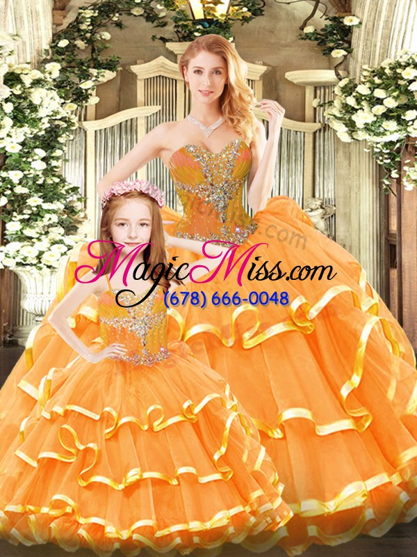 wholesale free and easy sweetheart sleeveless lace up 15 quinceanera dress orange red tulle