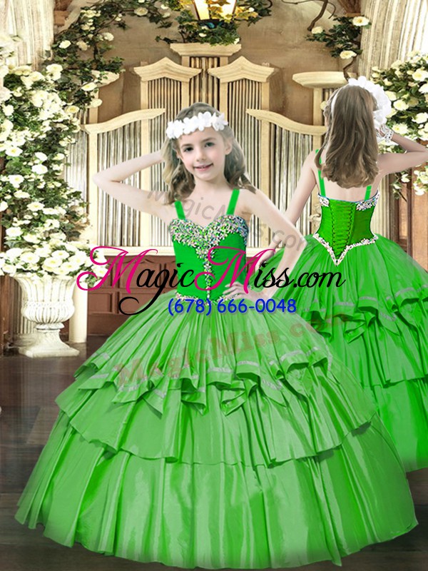 wholesale artistic floor length lace up quinceanera gowns green for military ball and sweet 16 and quinceanera with beading and ruffled layers