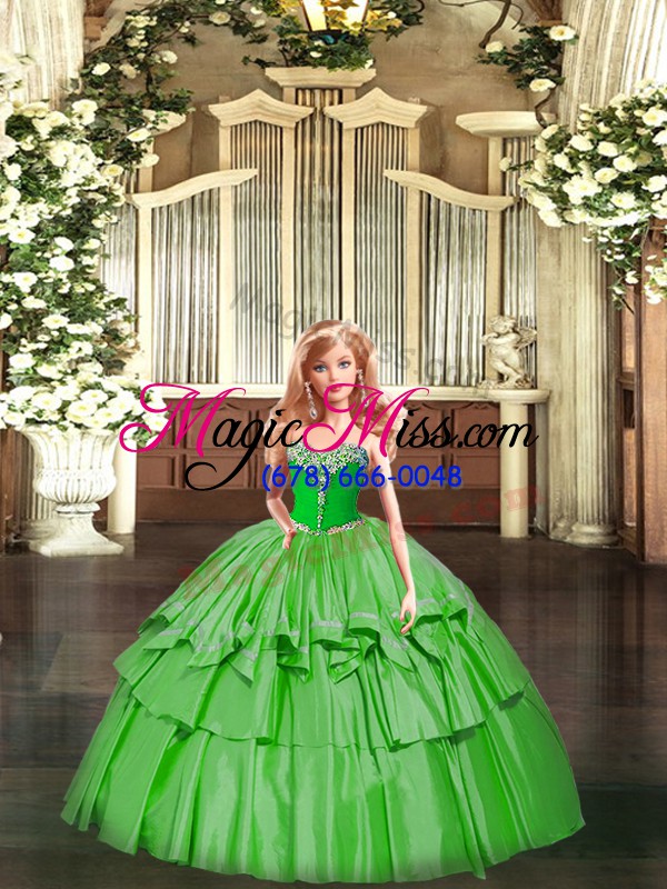 wholesale artistic floor length lace up quinceanera gowns green for military ball and sweet 16 and quinceanera with beading and ruffled layers