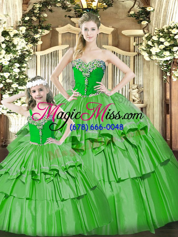 wholesale artistic floor length lace up quinceanera gowns green for military ball and sweet 16 and quinceanera with beading and ruffled layers