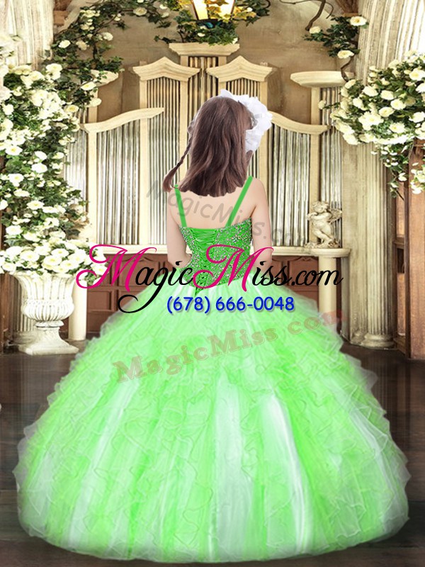 wholesale hot selling apple green sleeveless floor length beading and ruffles lace up kids pageant dress