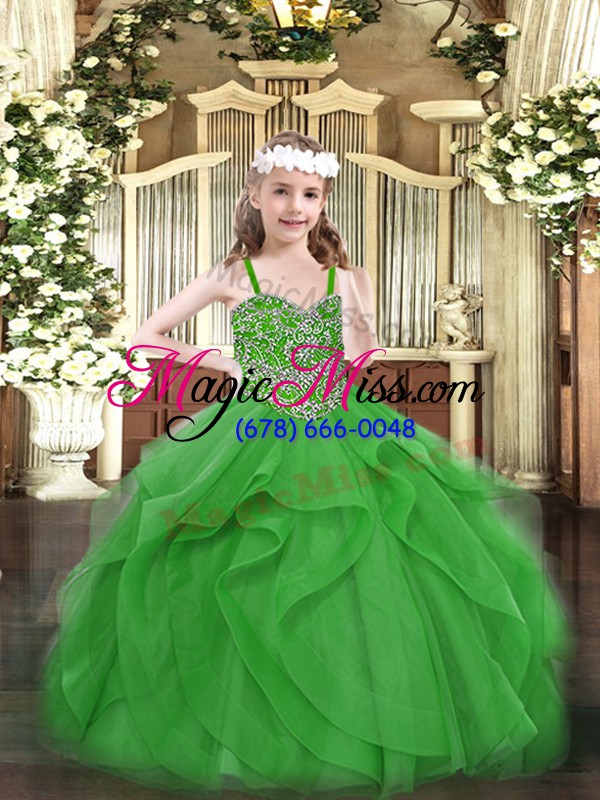 wholesale sweet beading and ruffles pageant dress for womens green lace up sleeveless floor length