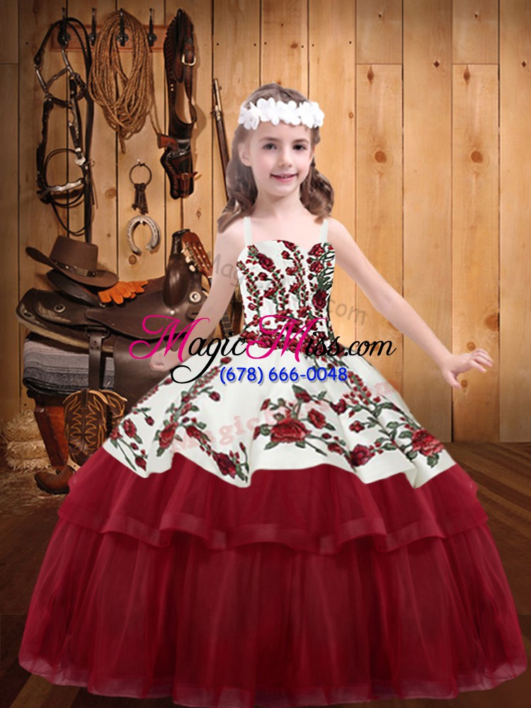 wholesale latest floor length lace up kids formal wear wine red for party and sweet 16 and quinceanera and wedding party with embroidery