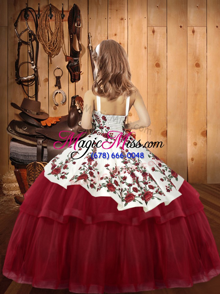 wholesale latest floor length lace up kids formal wear wine red for party and sweet 16 and quinceanera and wedding party with embroidery