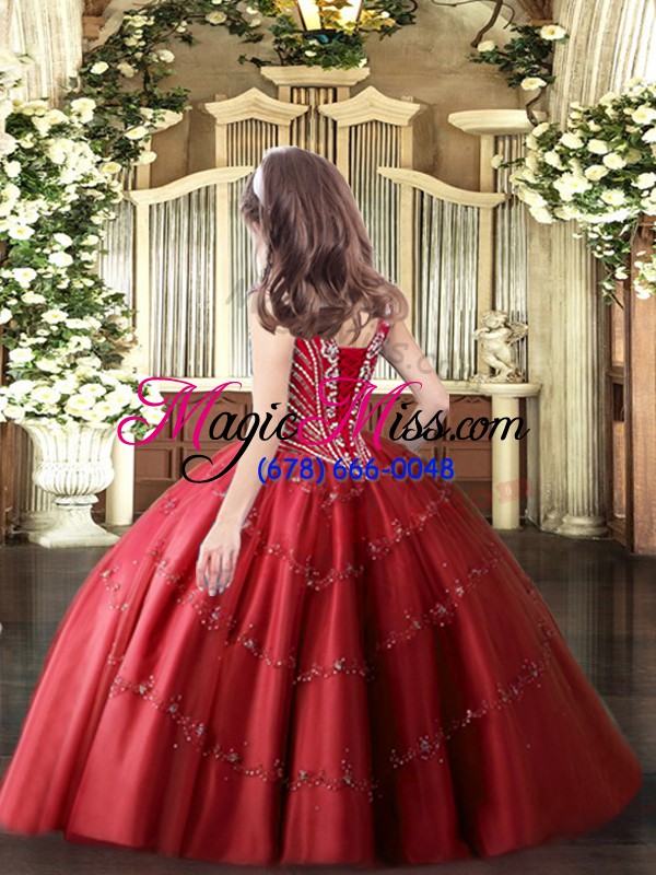 wholesale red pageant dress for girls party and quinceanera with beading and appliques v-neck sleeveless lace up