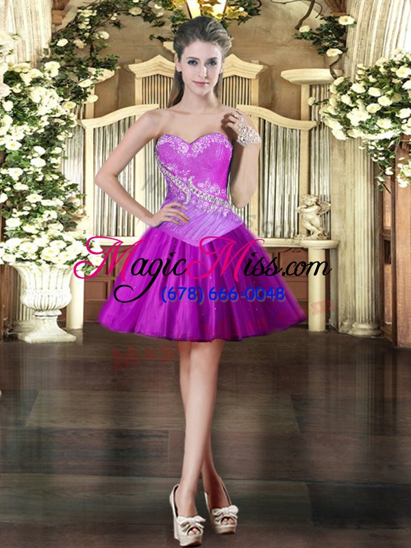 wholesale flare fuchsia tulle lace up sweet 16 dresses sleeveless floor length beading