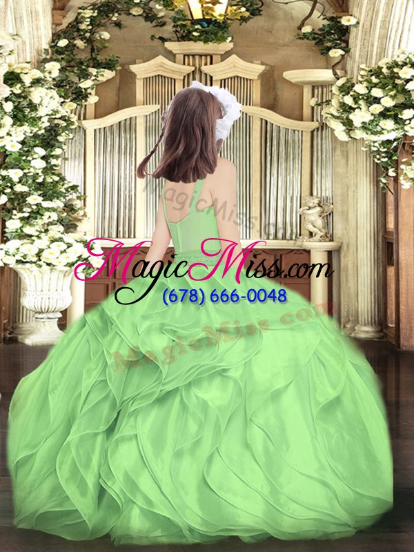 wholesale dark green ball gowns beading and ruffles girls pageant dresses zipper organza sleeveless floor length