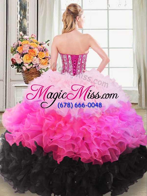 wholesale colorful multi-color sweetheart neckline beading and ruffled layers quinceanera gowns sleeveless lace up