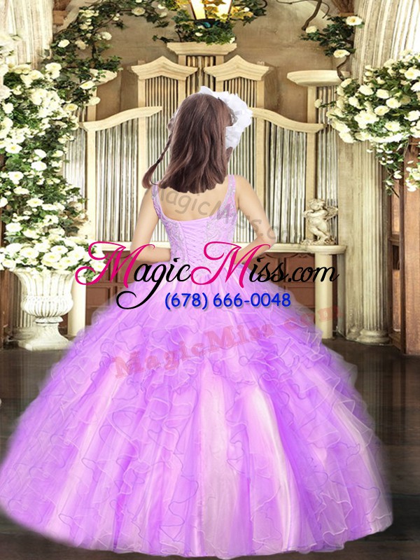 wholesale lavender tulle lace up straps sleeveless floor length winning pageant gowns beading and ruffles