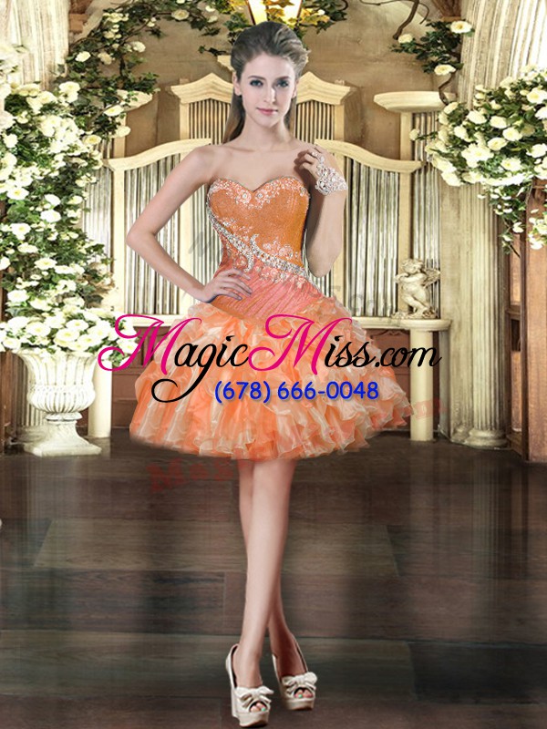 wholesale perfect floor length ball gowns sleeveless orange red quinceanera gown lace up