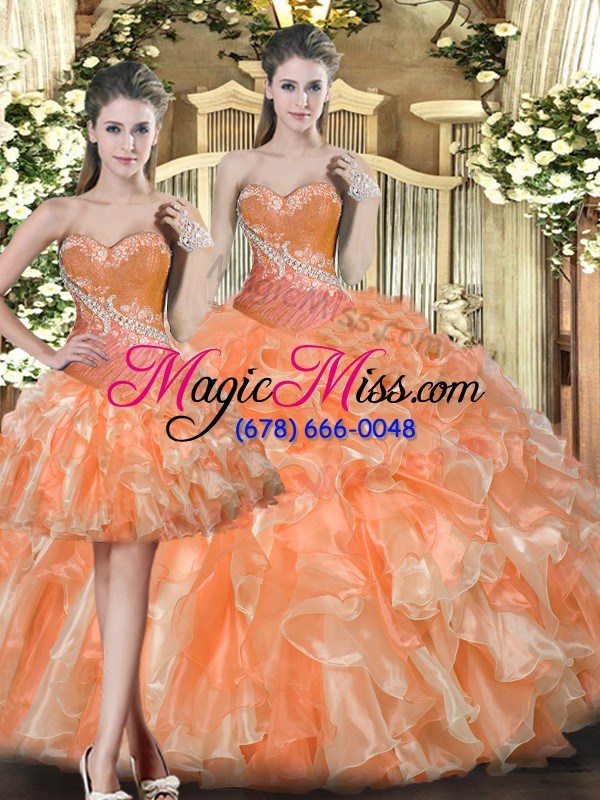 wholesale perfect floor length ball gowns sleeveless orange red quinceanera gown lace up