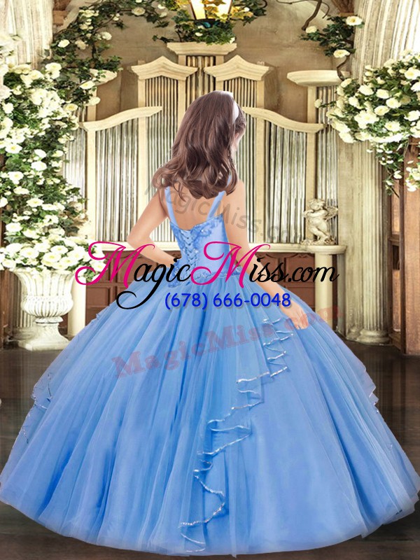 wholesale lilac ball gowns appliques and ruffles little girl pageant gowns lace up organza sleeveless floor length