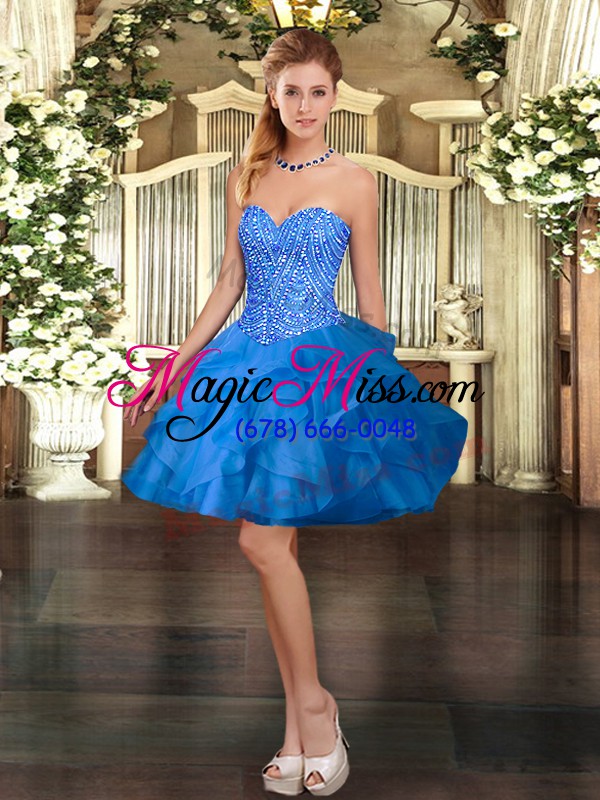 wholesale chic organza sweetheart sleeveless lace up beading and ruffles sweet 16 quinceanera dress in blue