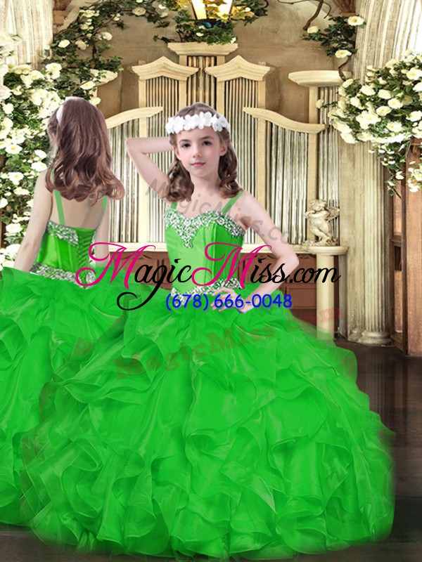 wholesale smart floor length green ball gown prom dress organza sleeveless ruffles