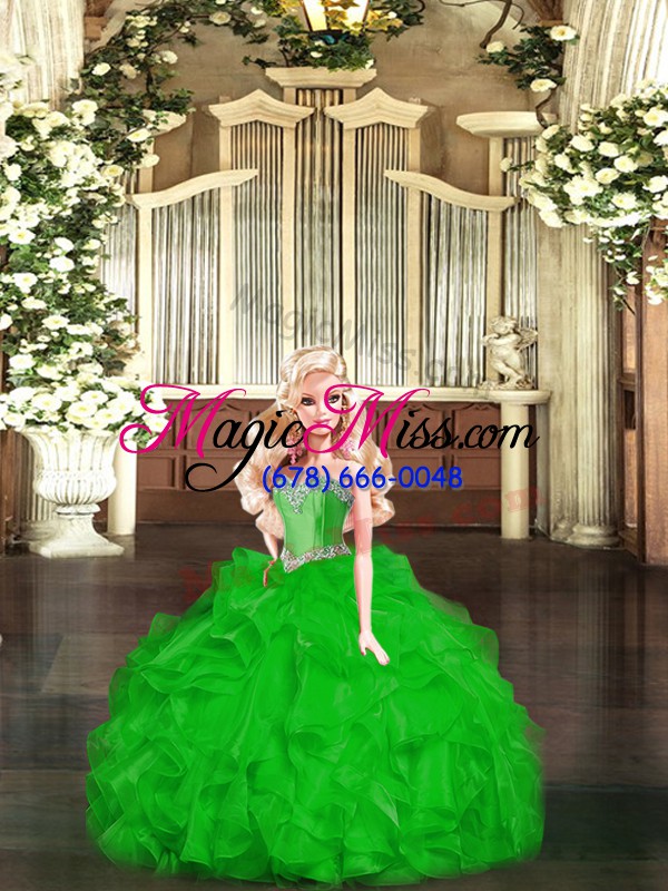 wholesale smart floor length green ball gown prom dress organza sleeveless ruffles