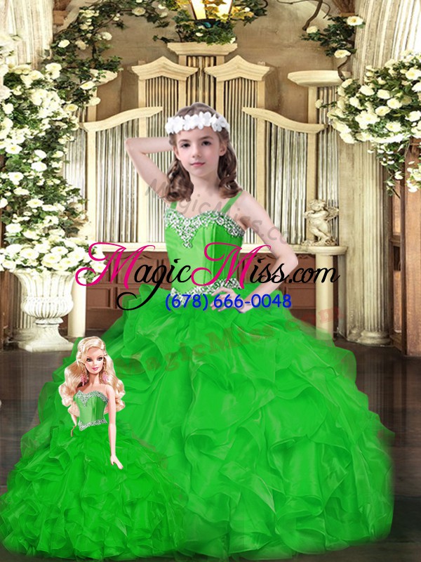 wholesale smart floor length green ball gown prom dress organza sleeveless ruffles