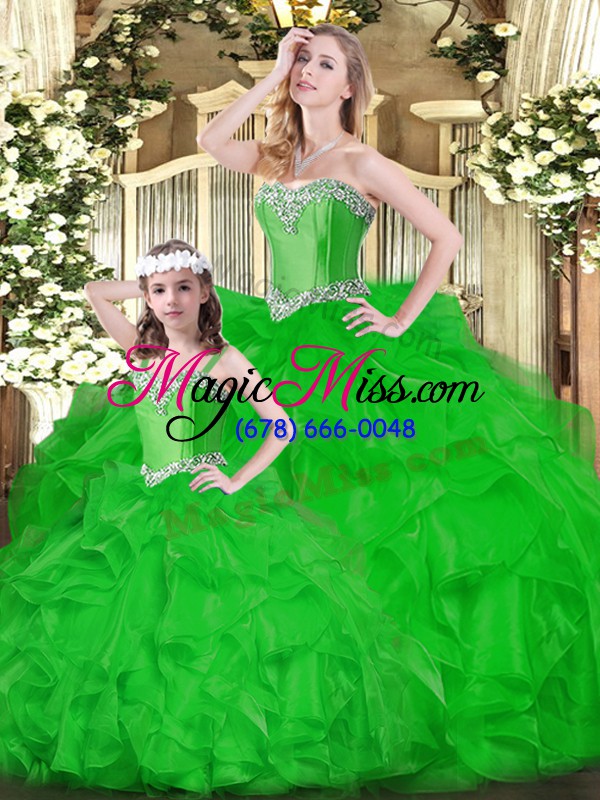 wholesale smart floor length green ball gown prom dress organza sleeveless ruffles