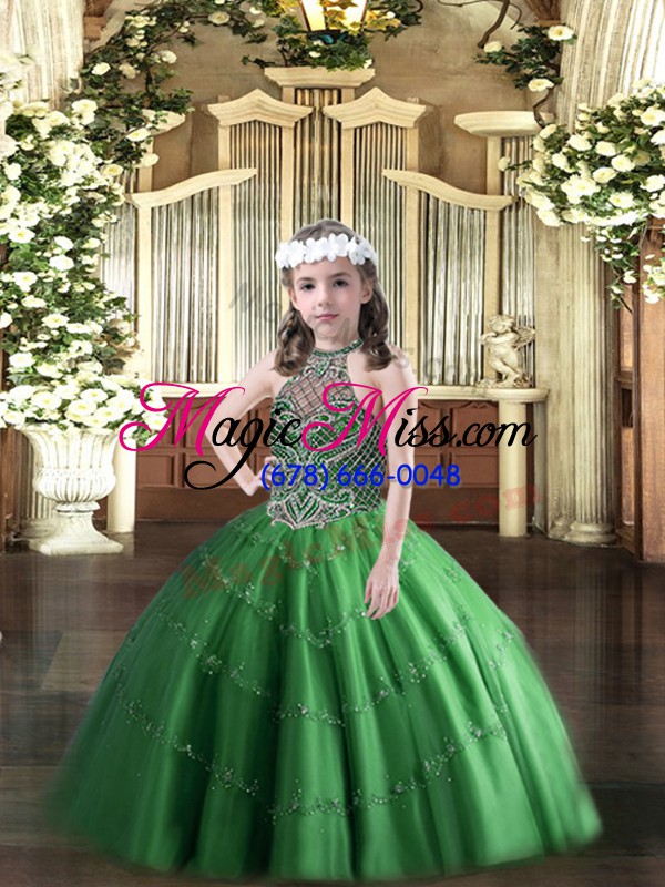 wholesale cheap floor length lace up little girl pageant gowns green for party and quinceanera with beading