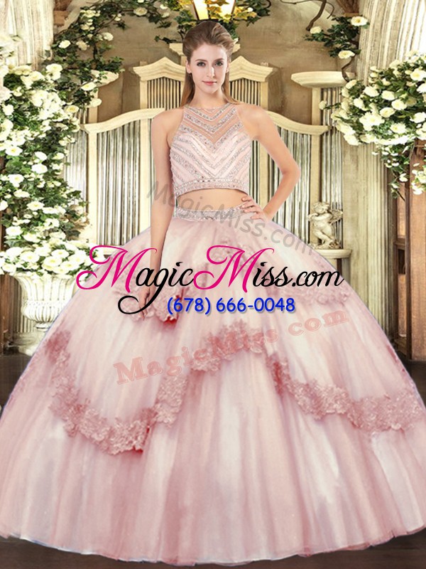 wholesale sexy baby pink sleeveless tulle zipper 15th birthday dress for military ball and sweet 16 and quinceanera