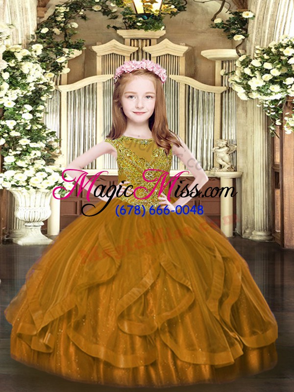 wholesale excellent brown sleeveless tulle zipper glitz pageant dress for party and quinceanera