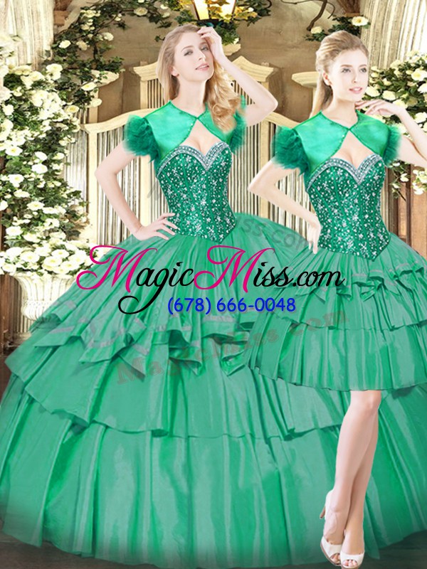 wholesale tulle sweetheart sleeveless lace up beading and ruffled layers quinceanera dresses in turquoise