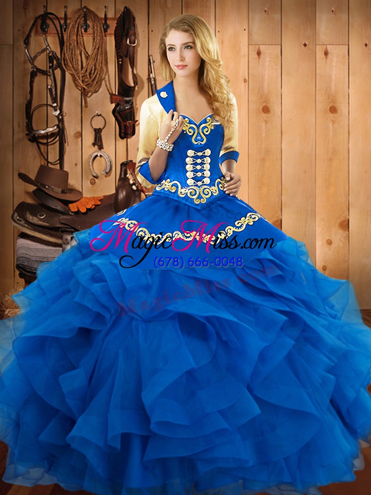 wholesale fine sleeveless embroidery and ruffles lace up quince ball gowns