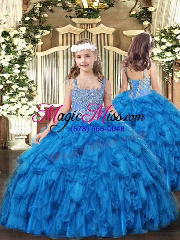 wholesale teal tulle lace up sweet 16 dress sleeveless floor length beading and ruffles